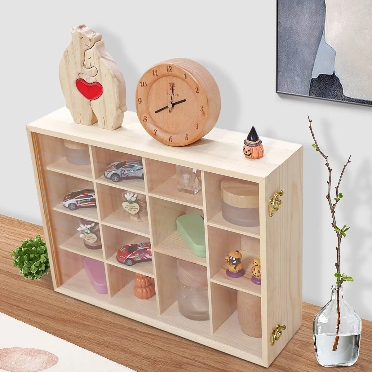 Custom wooden wall & display shelves model car display cabinet modern showcase with acrylic lid