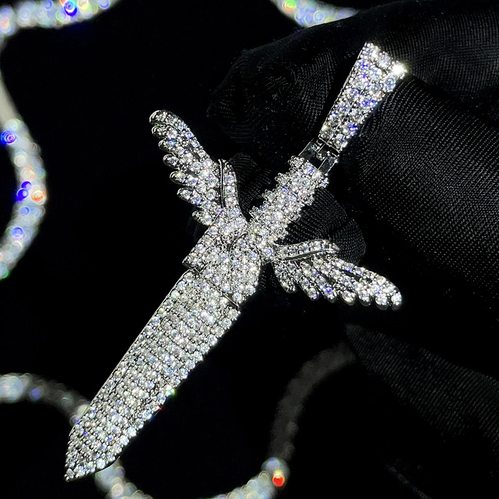 Moissanite Pendant Iced Out Moissanite D Color Diamond Hip Hop Custom Silver Jewelry Sword Pendant