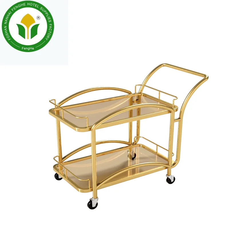 
Hotel supplies golden metal wine cart trolley liquor trolley 