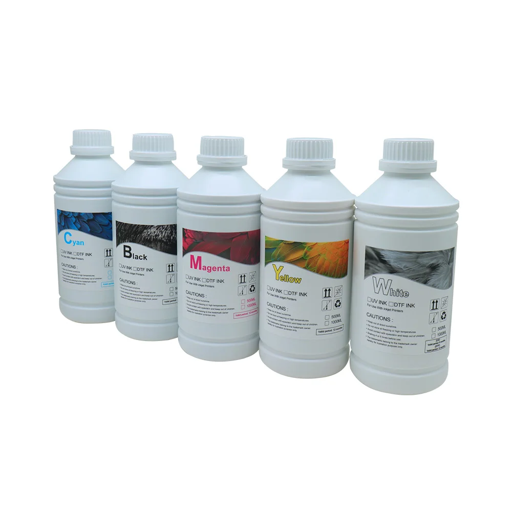 DTF Pet Film Transfer Pigment C M Y K W DTF Ink 1000ml for T-shirt Transfer Printing A3 Film DTF Printer