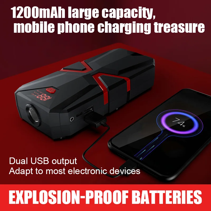 Automobile emergency starting power supply 12v 12000mAh 1200A power bank with led lights portable car jump starter