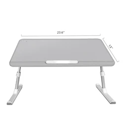 Adjustable Computer Tray Laptop Stand with Anti-slip Leather Removable Stopper Book Stand and Drawer- Grey Laptop Desk for Bed