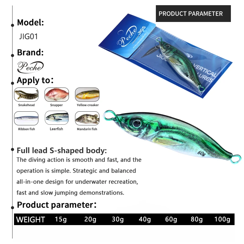 Dropshipping Jigging Lure Fishing Tackle 15/20/30/40/60/80/100g Luminous Swimming Bait Lead Metal Casting Slow Pitch Jigs Lure