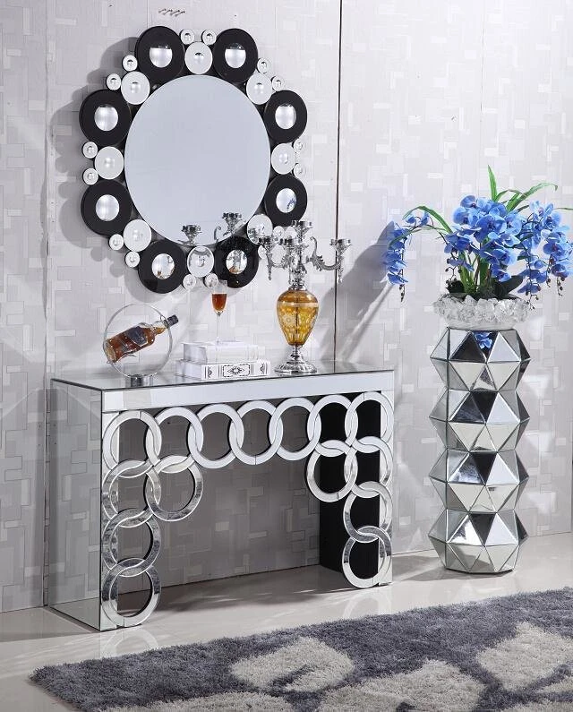 espejos mesas de centro classic mirrored furniture vanity entryway silver   console sofa table with mirror set