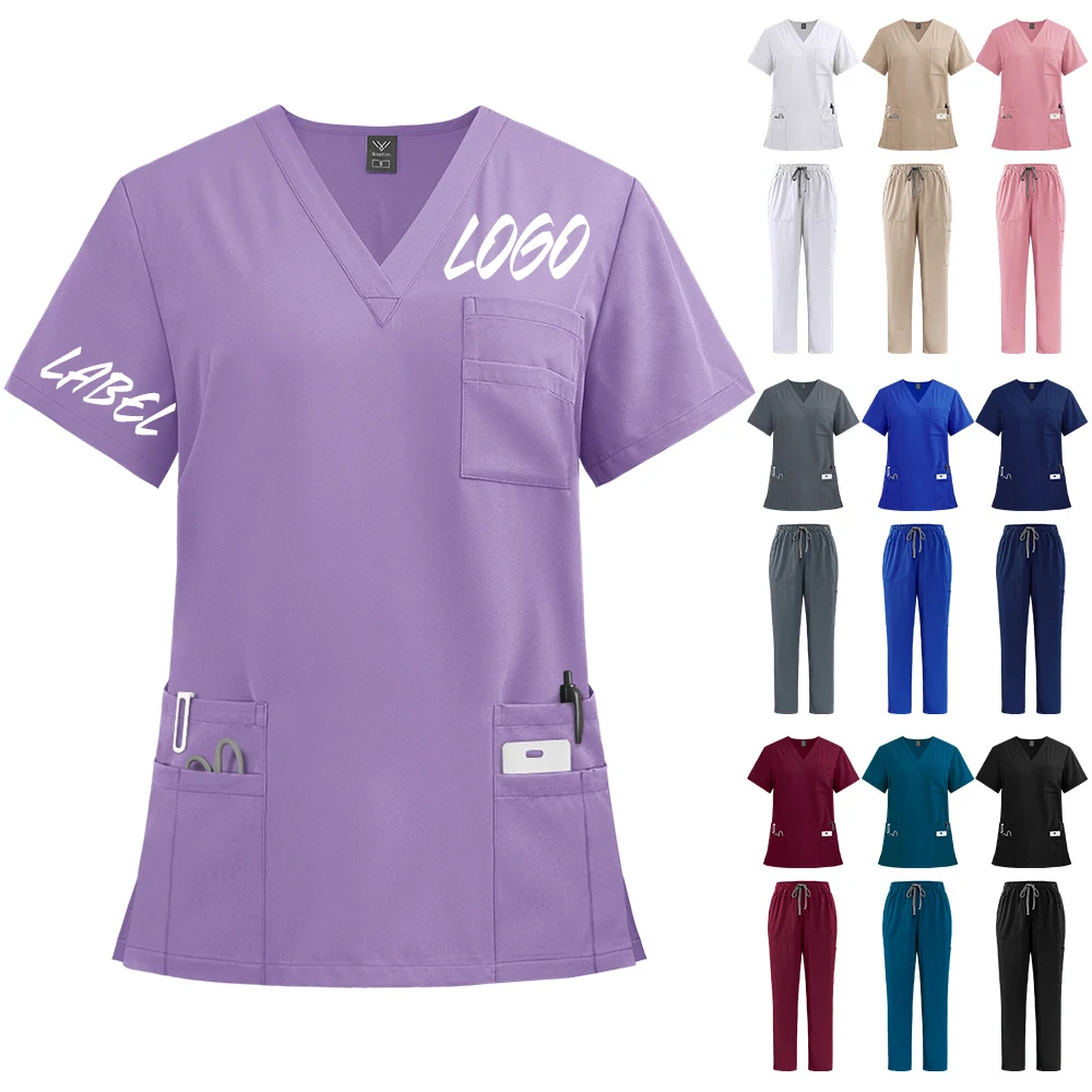 New Fashionable Scrub Designs Women Scrub Set Clinic Spa Doctor Hospital Nurse Uniforms Medical Nursing Scrubs Uniforms Sets
