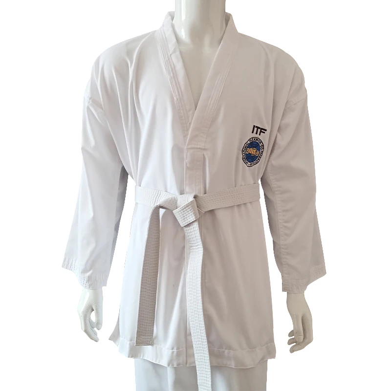 High Quality Wear Wholesale Demonstration Embroidery Logo Custom Made Kids Uniforms Master Dobok Uniform Taekwondo Itf