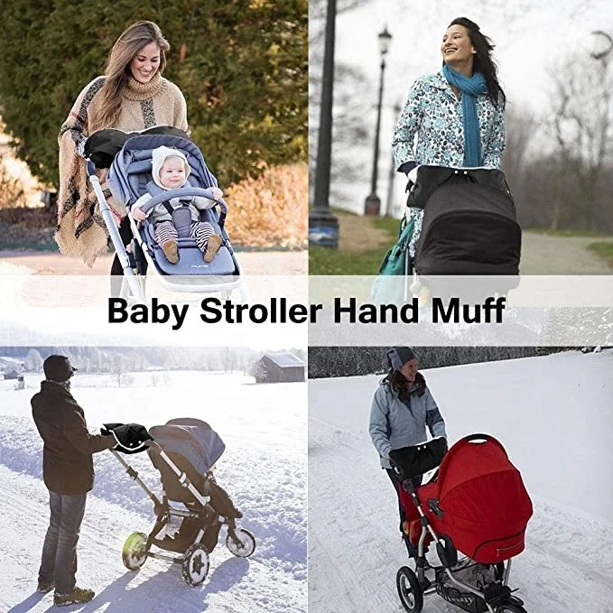 Wholesale Warm Waterproof Stroller Gloves Windproof Thick Black Baby Stroller Hand Muff for Winter
