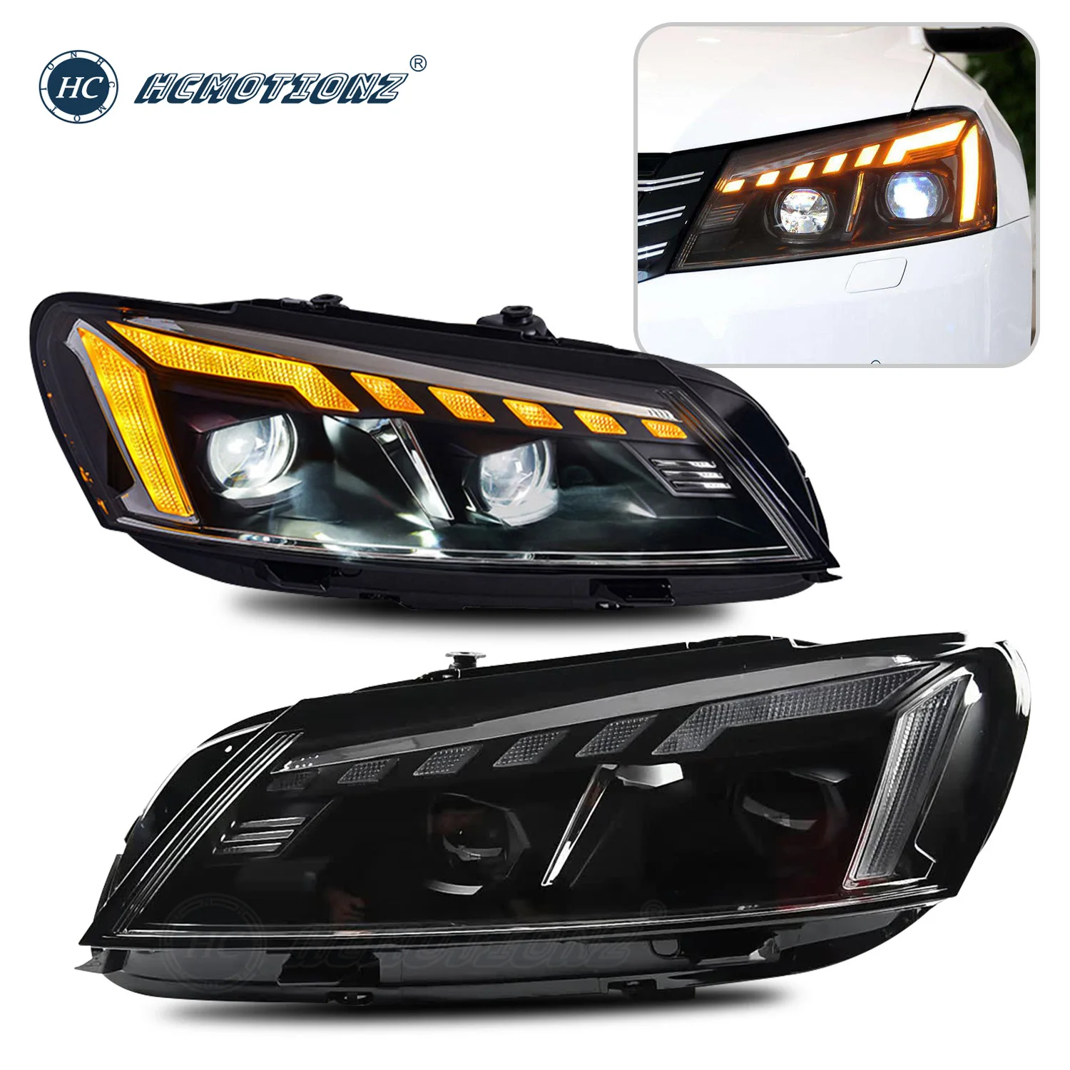 HCMOTIONZ LED Car Front Lamps Assembly VW 2011-2015 Start UP Animation DRL Headlights For Volkswagen Passat B7