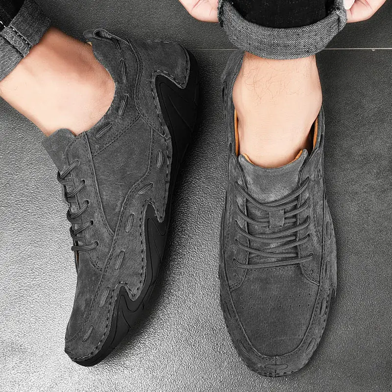 Outdoor Men Casual Shoes Men Suede Leather Sneakers Handmade Breathable Mens Loafers Moccasins Flat driving Boat Shoes Plus Size