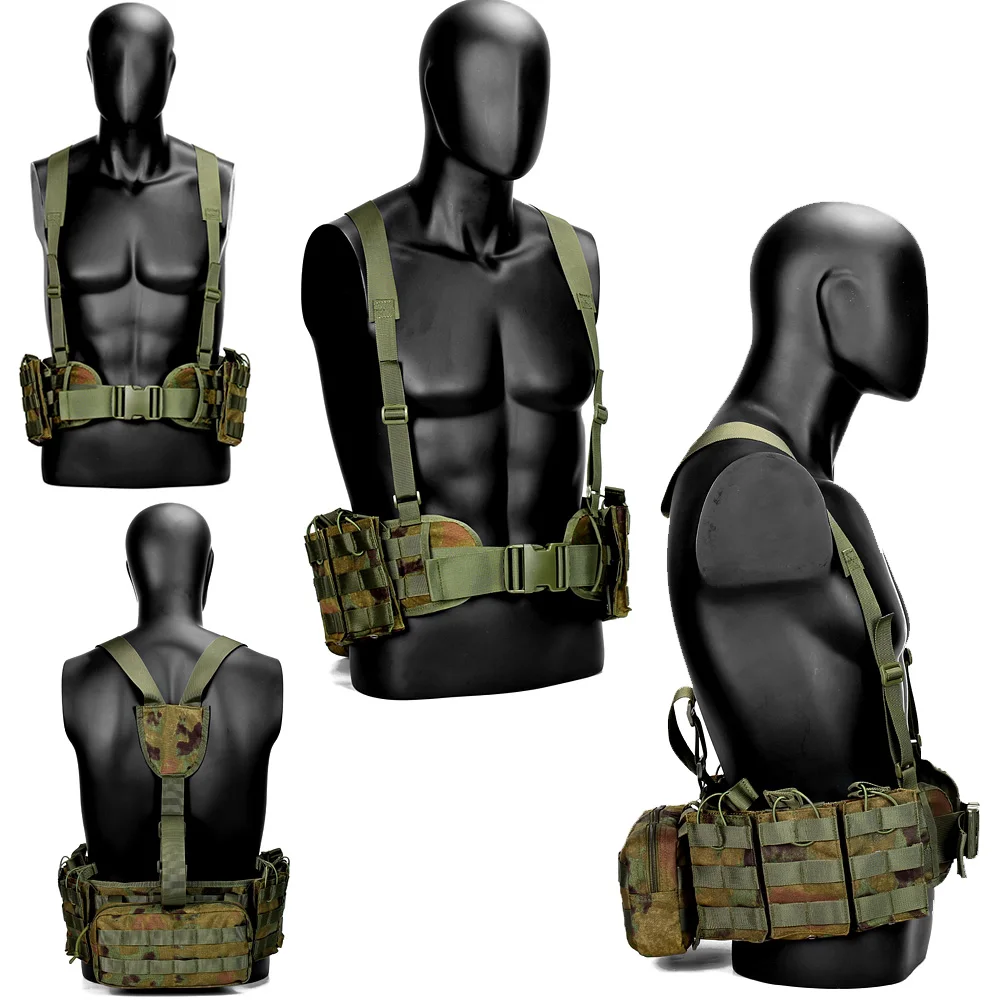 JSH Assault Tactical Harness Kit Loaded Gear Y-Straps Hunting Tactical Padded Belt with Harness Tactical Belt Chest Rig