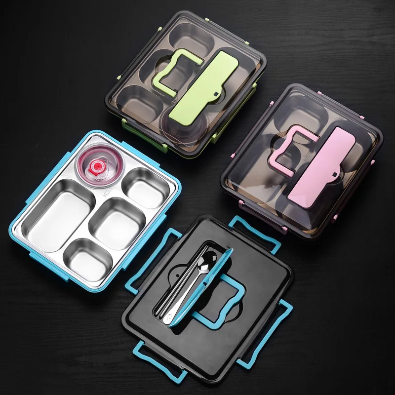 Custom large capacity 5 compartment leakproof tiffin food container stainless steel insulated school kids thermos bento lunch