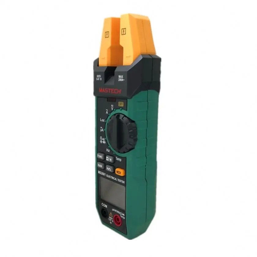 Mastech MS2601 Digital AC/DC Fork Meter 200A 12mm Voltage Current Resistance Diodes Continuity Frequency Duty Cycle Temperature