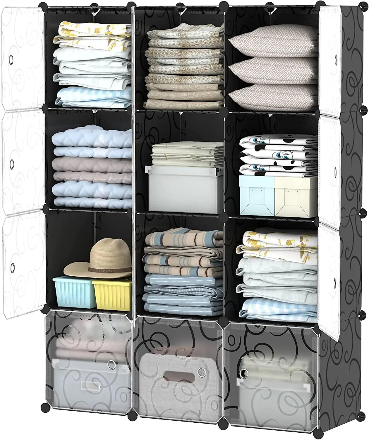 20 Cube Diy Clothes Storage Organizer Black With White Clear Door Portable Closet Storage Shelves Plastic Cube Wardrobe