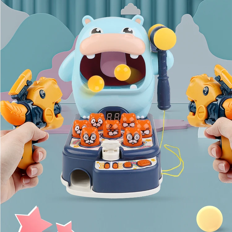 2021 newest product kids table games 4 in 1 hippo fighting gopher dinosaur air gun with 10 bullets