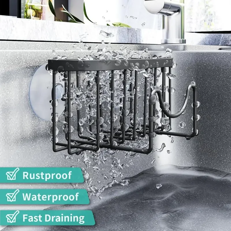 Multifunctional stainless steel M-Shape kitchen sink rack - double hanging organizer, sponge and brush drainage rack