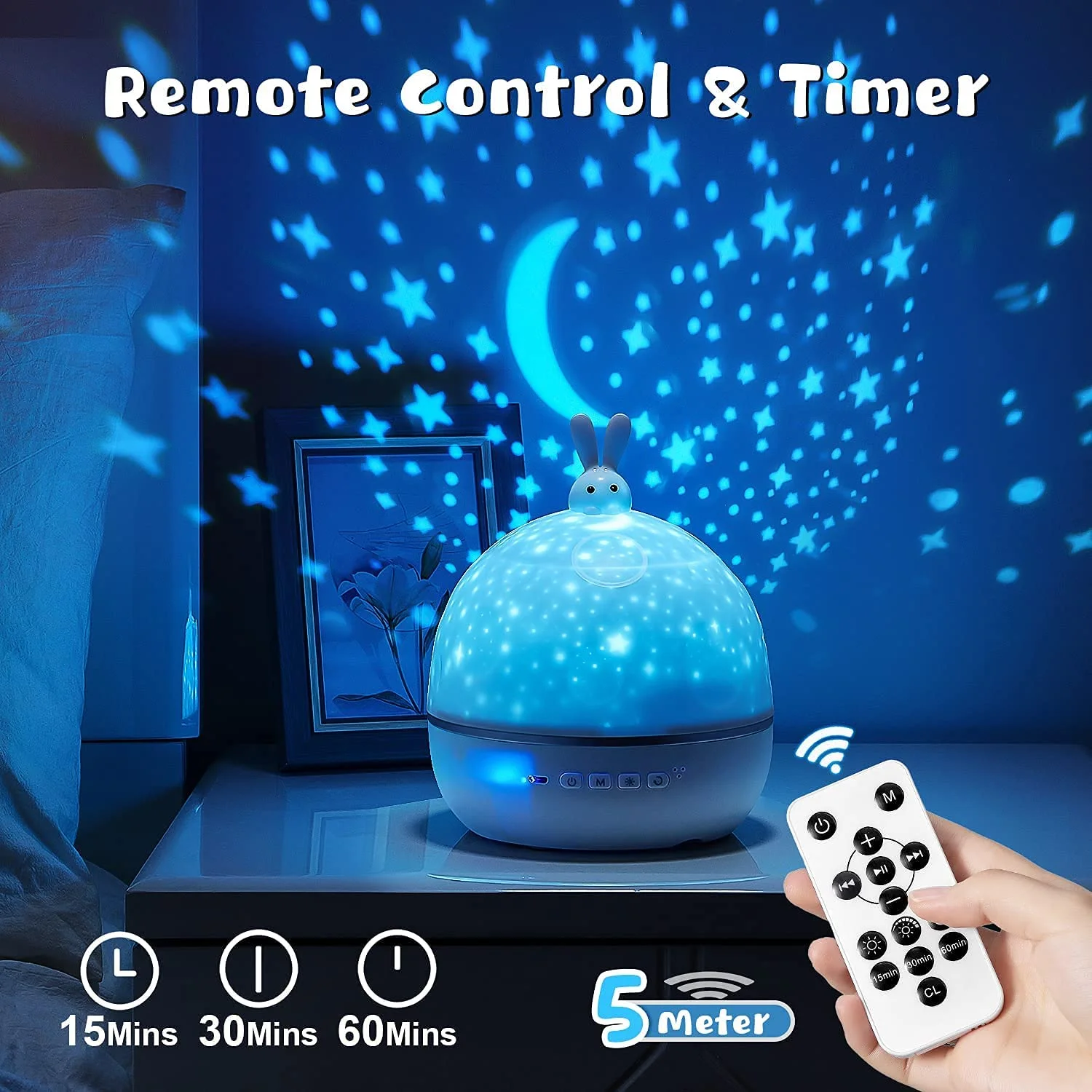 360 Rotating 7 Films Remote Timer Music baby kids wall star led night light projector for Bedroom Girls Gifts ceiling