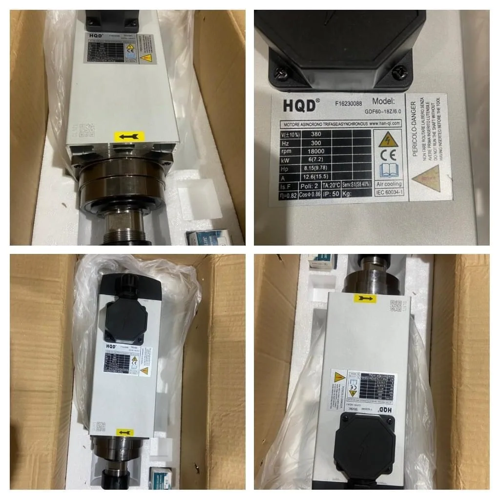 HQD 6KW 220v 380v CNC router spindle motor air cooling spindle 18000rpm 300hz 12.6A 2.39Nm cnc router using engraving wood