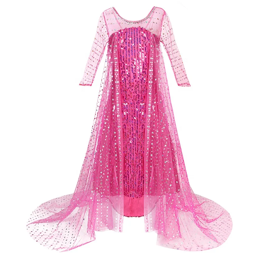 Новинка, костюм принцессы Эльзы, Сетчатый Дизайн принцессы с длинным рукавом, детское платье для косплея Эльзы, платье для Хэллоуина, свадьбы, вечеринки