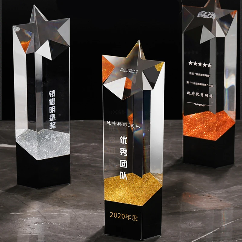 Crystal Trophy Crystal Glass Award Customized Logo Star Glass Plaque Trophy for Winners  Best Manufacturer Crystal Trophy