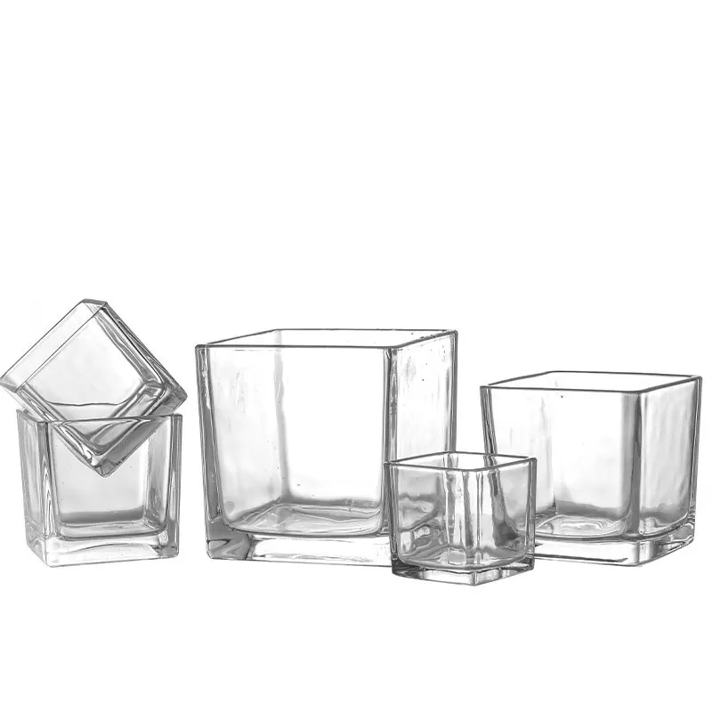 Clear 5.2cm 6cm 7cm cube jars square glass candle holder square glass candle container