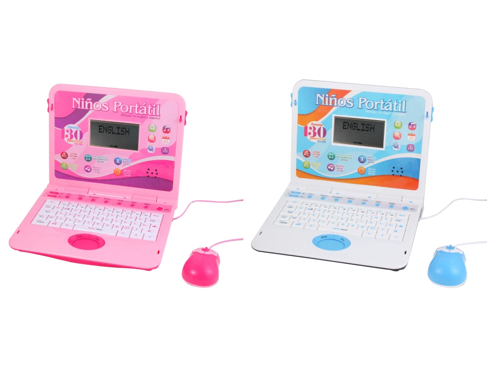 battery operated letter mathematic words music clock 130 function blue and pink color English-Spanish learning machine