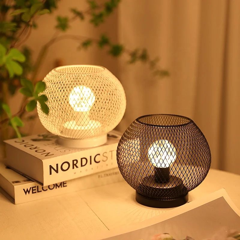 High Quality Modern Metal Decorative Table Lamp Black Bird Cage Shape Edison LED Light Bulb Warm Light Living Room Small Sizes