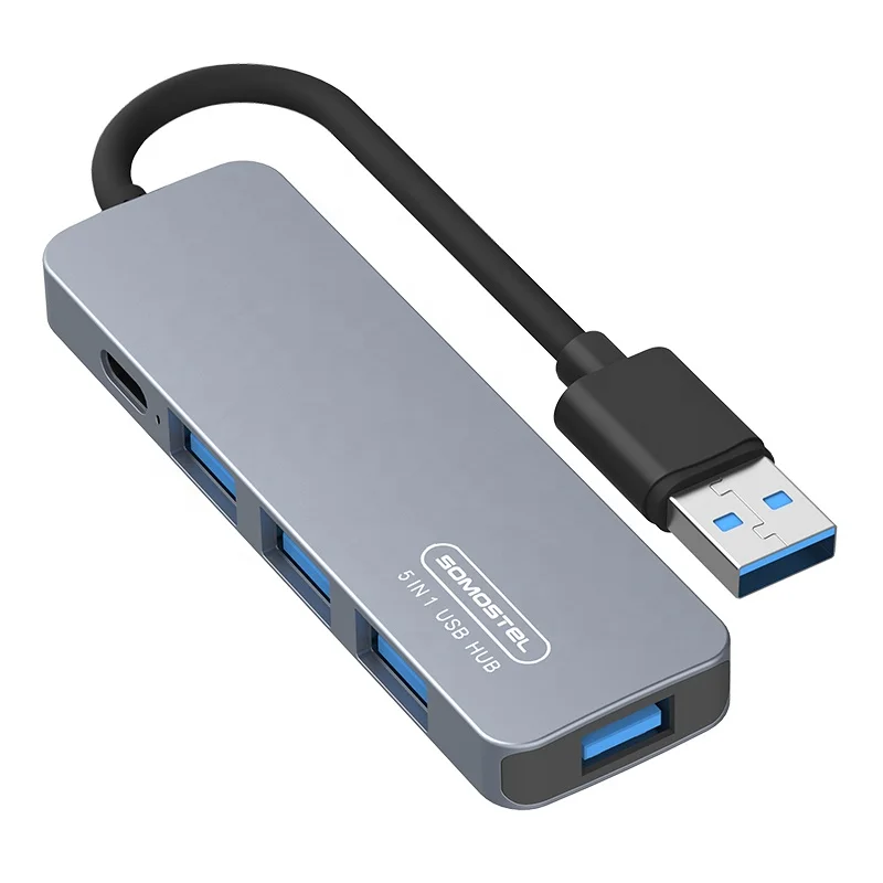Somostel SMS-BZ09 High quality 5 in 1 Hub Adapter USB A 4 Port USB 3.0 Hub with Type c