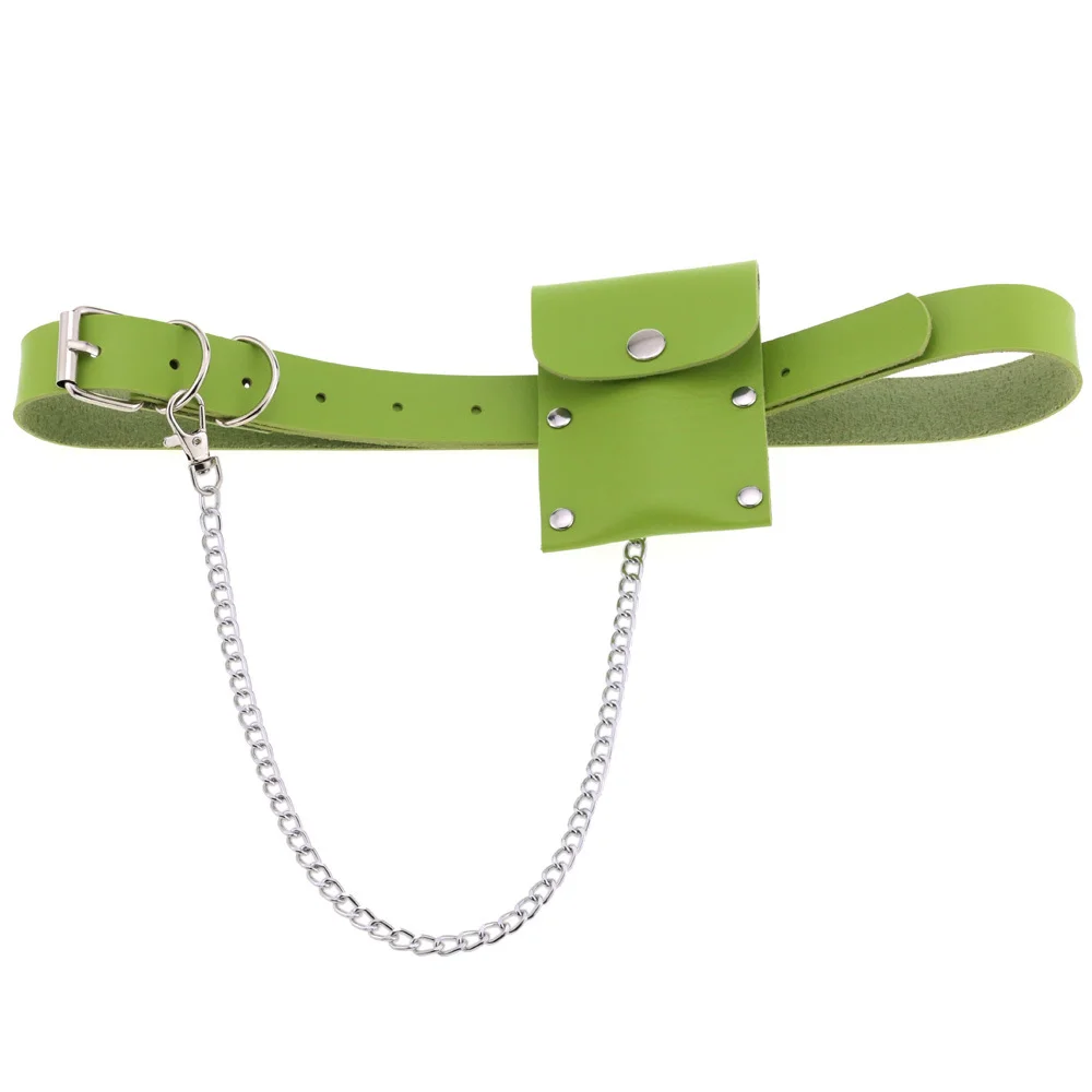 SY Grommet Leather Belt with Detachable Chain Women Men Punk Rock Waist Belts for Jeans Pants