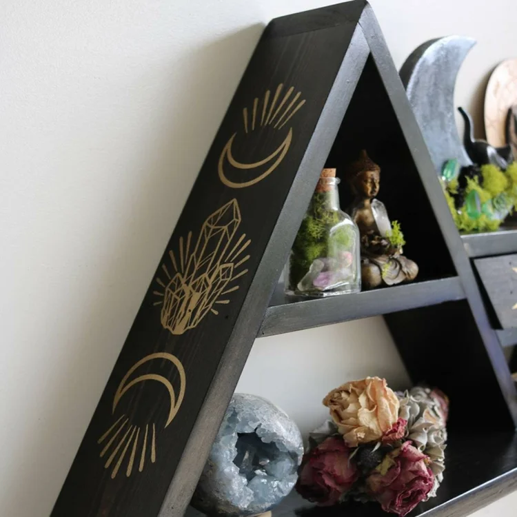 
Modern style Wall Shelf Wall mounted wooden frame with Double Mountain drawers Moon Pattern 