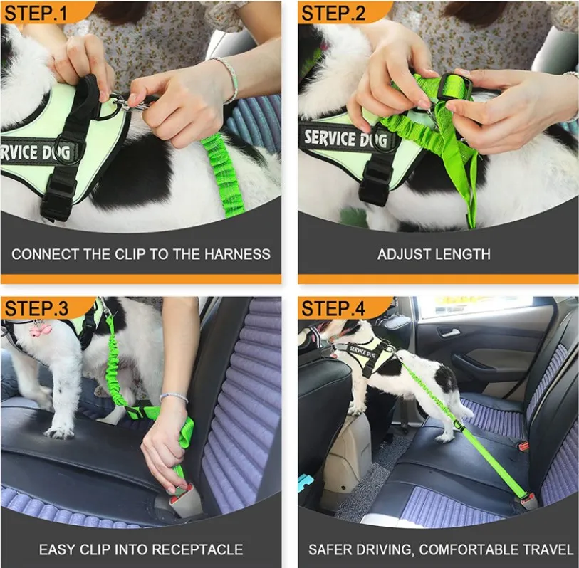Retractable Safety car seat belt leash for dog travel set with metal buckle Reflective 2023 new product accessory