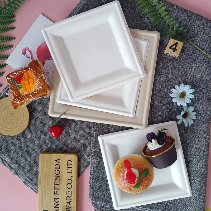 6Inch 8Inch 10Inch Square Compostable Tableware Sugarcane Bagasse Disposable Hot Plate Making Paper Plates