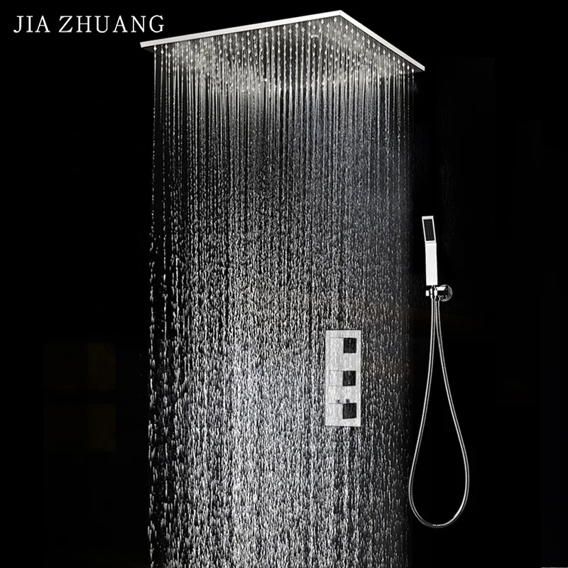 Luxury Bathroom 3 Function Thermostatic Pattern Control Ceiling Mounted Rain Mist SPA Shower Head Handle shower Set