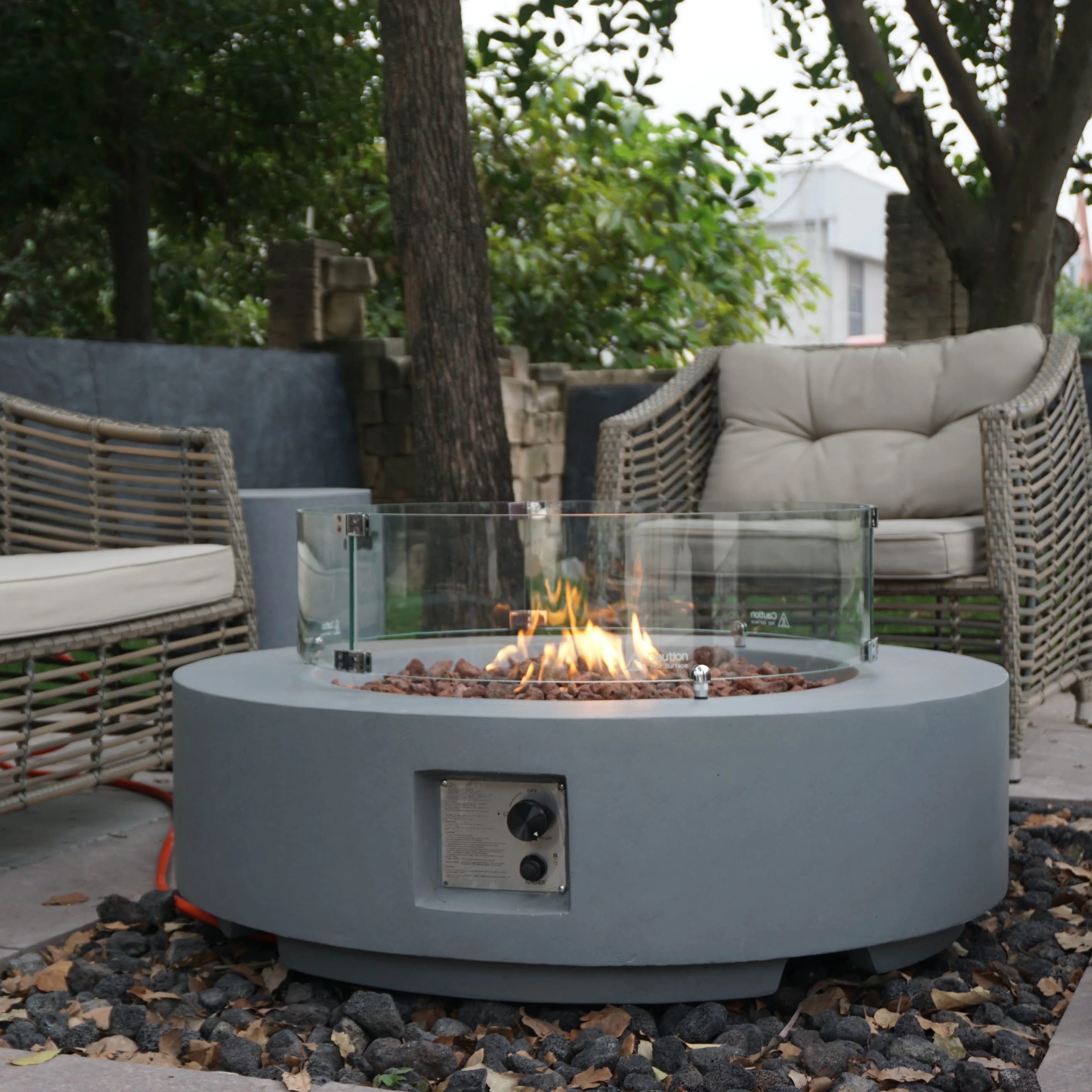 GFRC Round Outdoor Fireplace Garden Heating Fire Pits Nature Gas Propane Fire Table