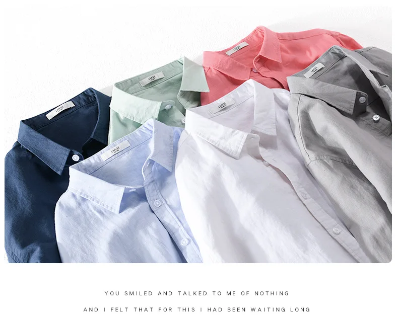 Custom logo casual long sleeve  button up soild  cotton linen shirt for men