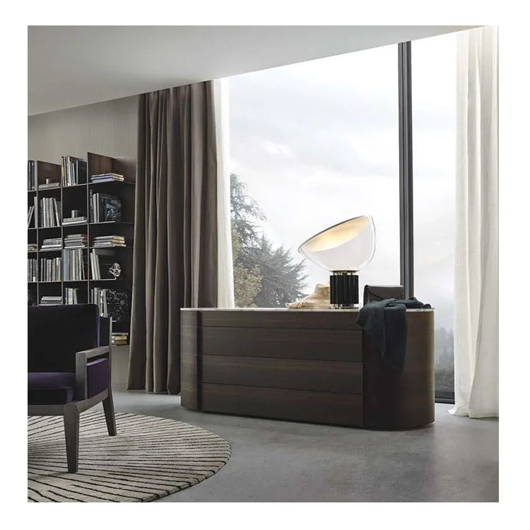 Italian Minimalist Luxury Marble Top Sideboard Round Wooden Sideboards Drawer