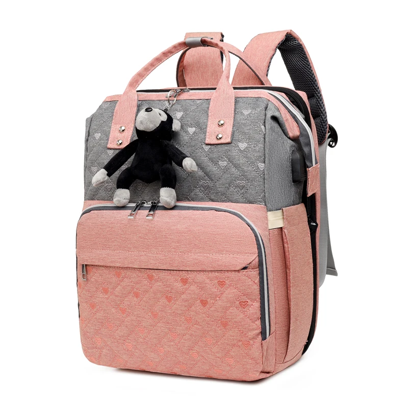 Multifunction Trendy Baby Diaper Bag Backpack with Foldable Crib Waterproof Travel Bassinet With Bed Shade Net USB Charging Port