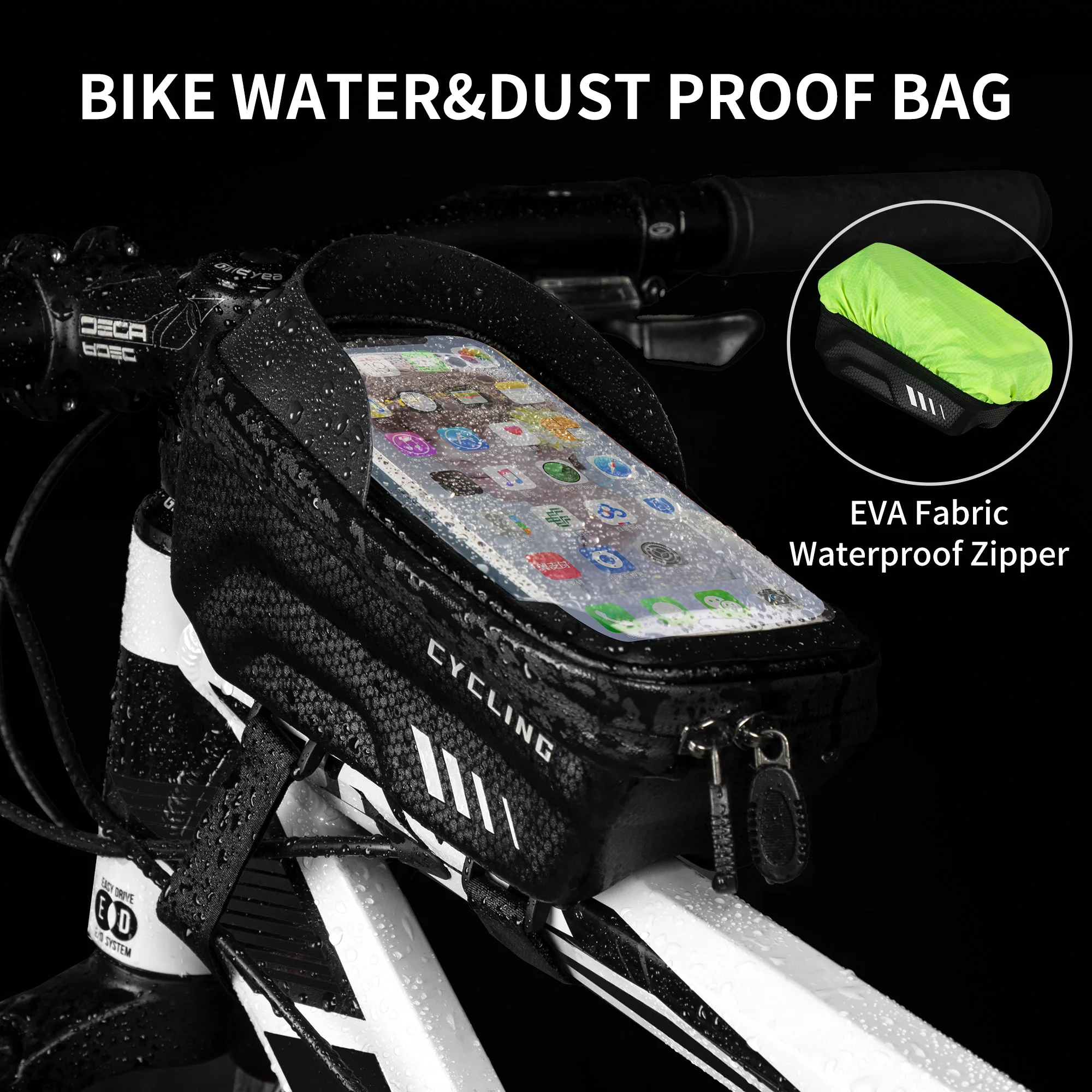 ASRQGOAL Hard Shell Front Frame Tube Bike Bag Rainproof MTB Shockproof Reflective Bag Multifunctional Large Capacity Bicycle Bag