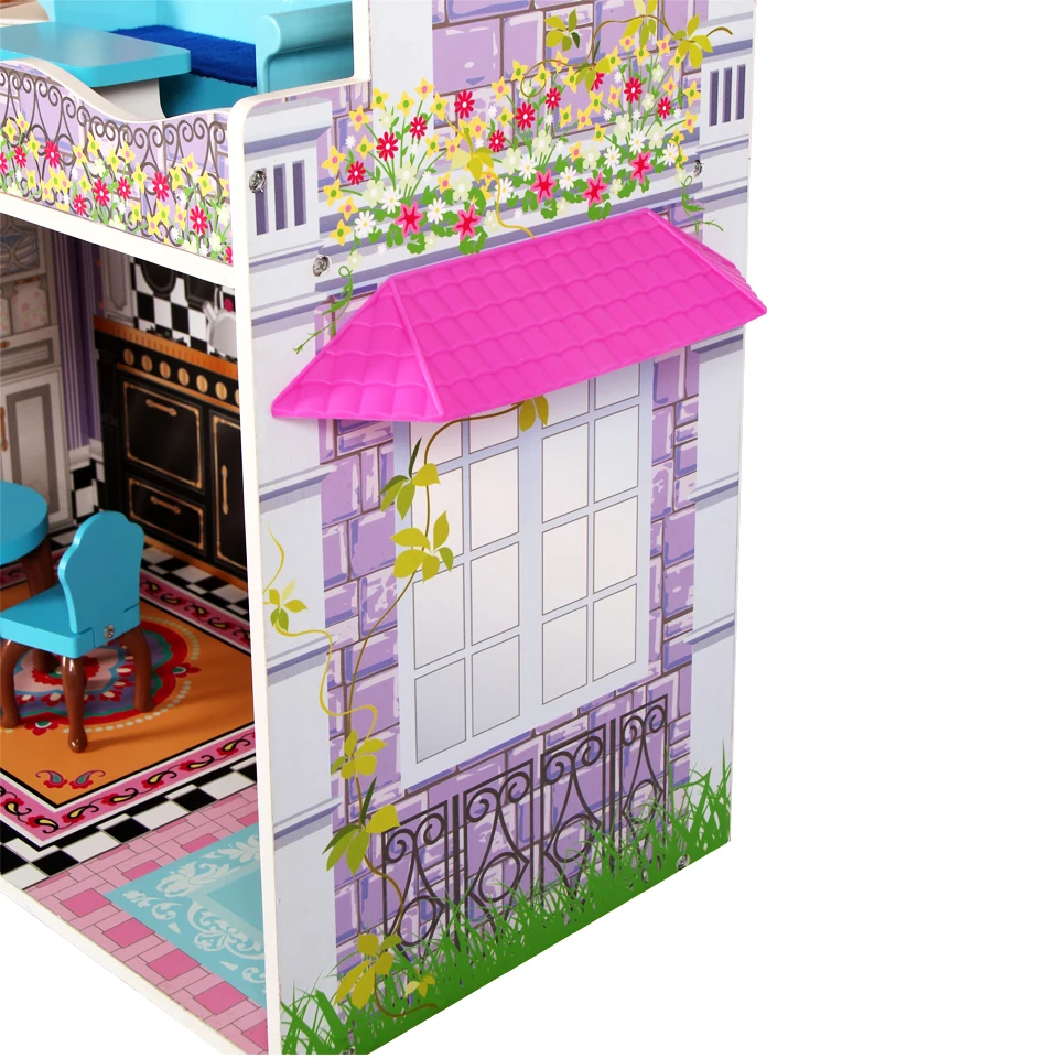 Wholesale New Design Triple Floors playschool miniature wooden dollhouse for gifts