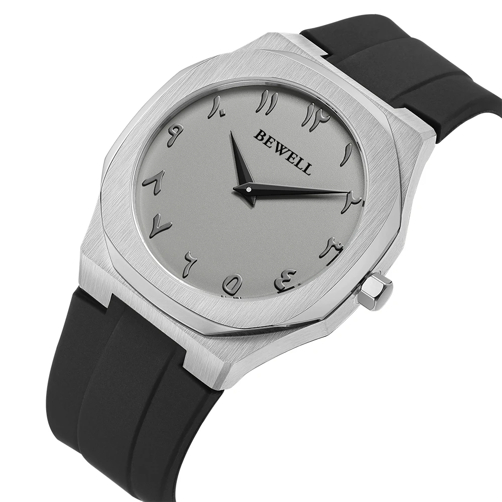 5 ATM Water Resistant Stainless Steel Quartz Watch with Silicone Strap and Pointer Display