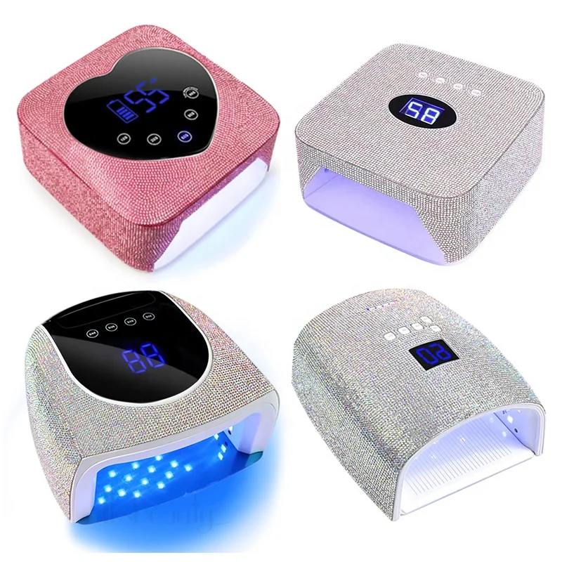Pink Rhinestone Cordless Rechargeable Led Nail Lamp Wireless Portable Nail Supplies Professional Salon Nail Dryer