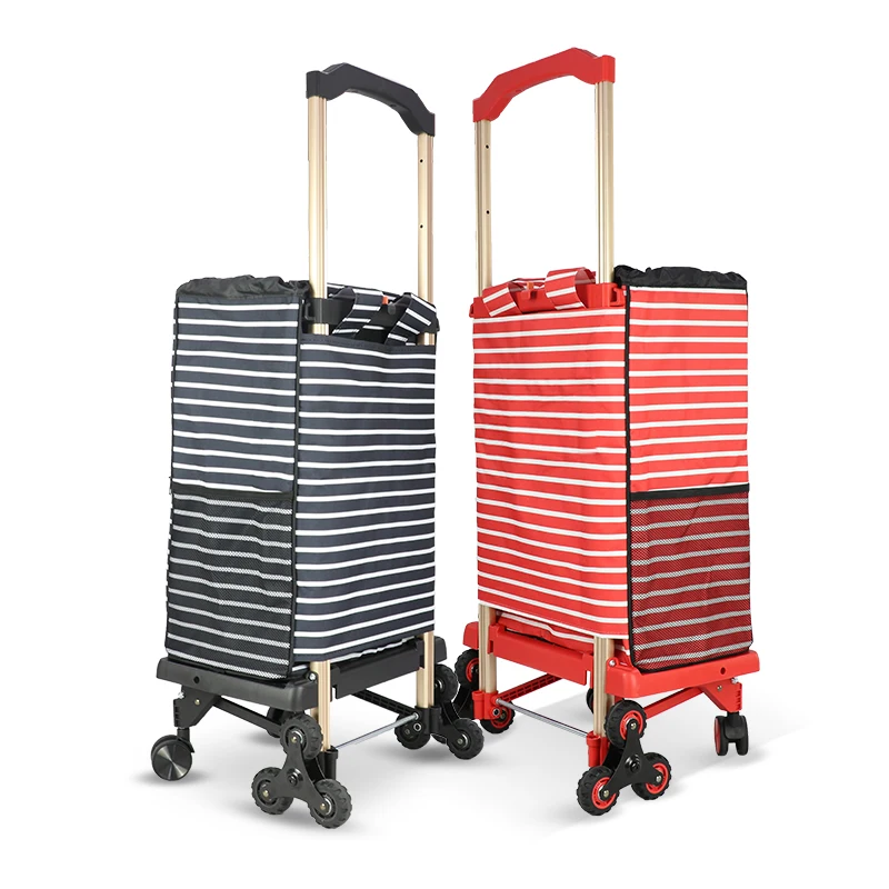 Custom Lightweight 4 wheel Medium Portable Shopping Cart Folding Grocery Utility Climb Stair Cart Shopping Bag Trolley Car