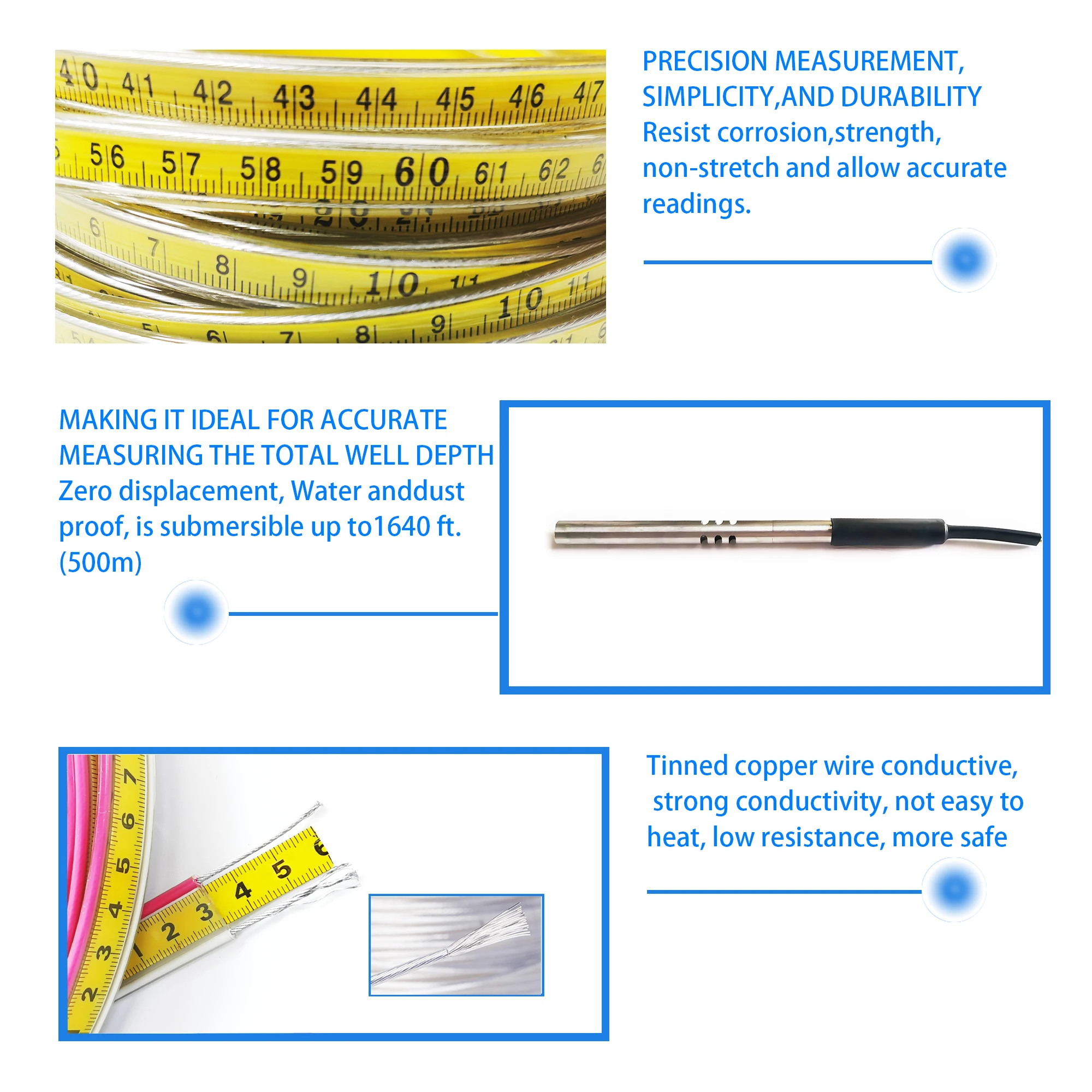 Портативный измеритель глубины воды длиной 10-500 м