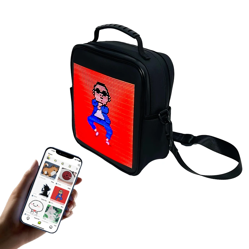 iledshow High Resolution APP Programmable Flashing Light Display Screen Backpack Led Sling Bag With Walking Billboard Panel