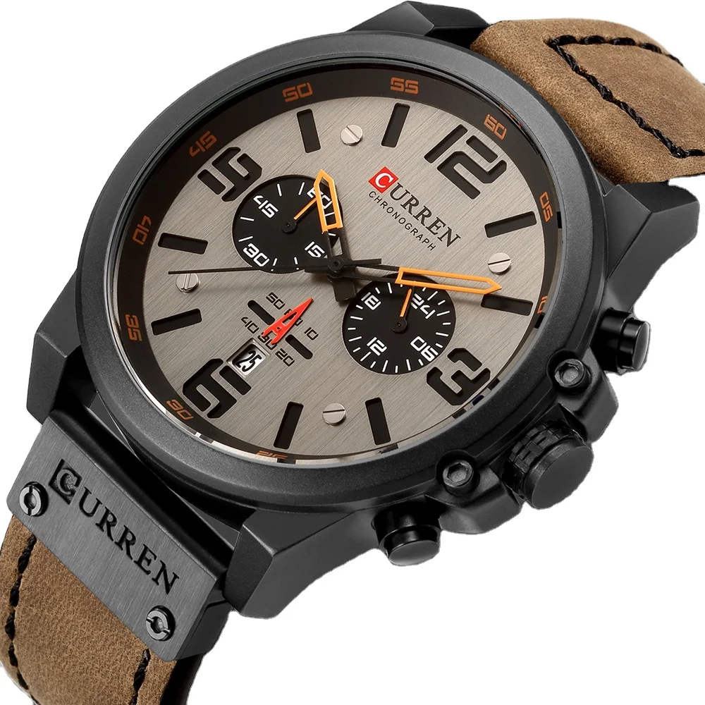 8314 Relogio Masculino Brand Mens Watch Top High Quality Military Leather Wristwatches Digital Business Male Watches