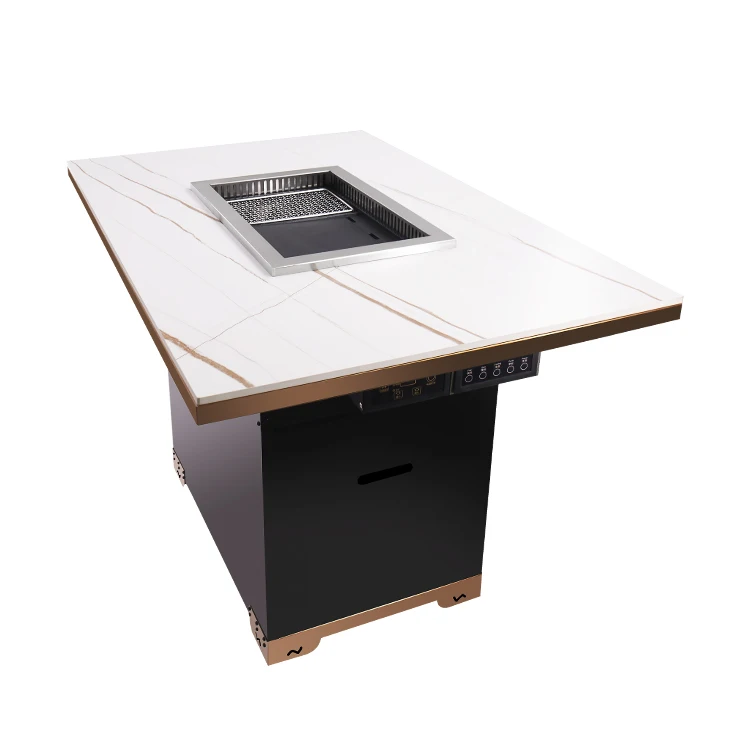Commercial Furniture Dining Table Set Smokeless Indoor Electric Built In Korean BBQ Grill Table