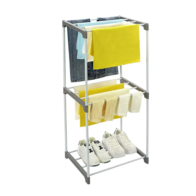 Multi-functional Metal Three-Layer Rollable Towel Dryer Simple Design for Clothes Shoes and Bathroom Use