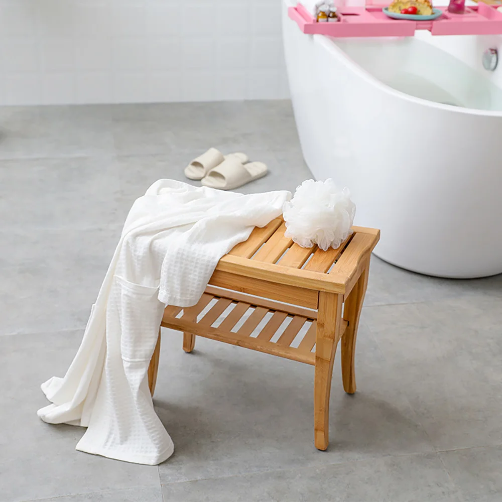 Bamboo Bathroom Shower Bench Bathtub Shower Chair Spa Bath Organizer Seat Stool
