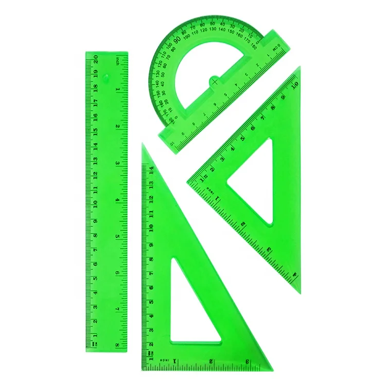 Customized 8 Inch Plastic Math Geometry Tool Ruler Set  4 Pcs Geometry Plastic Ruler Set