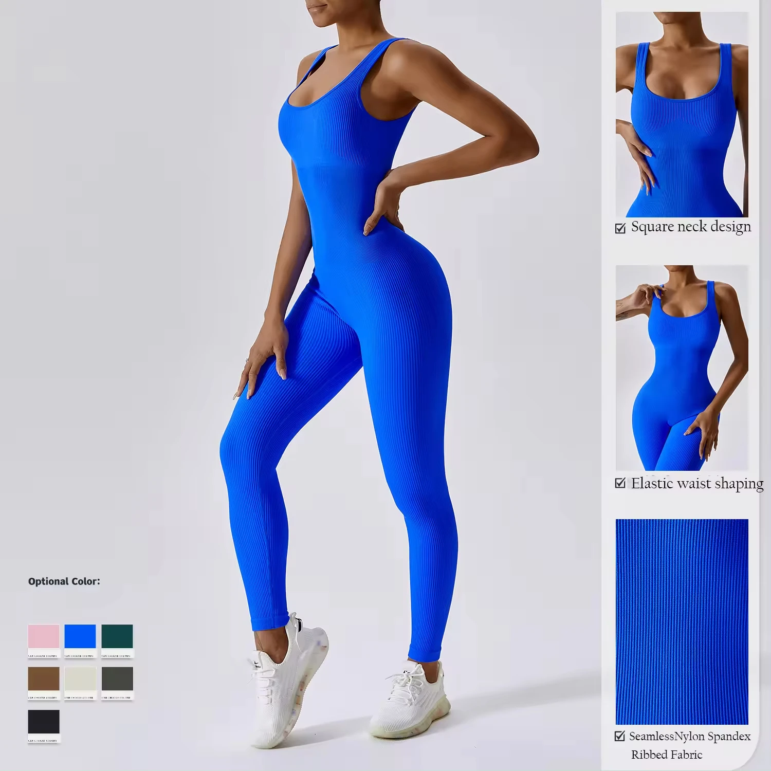 Hot Sale Seamless One Piece Women Jumpsuit Bodysuits Ribbed Nylon Spandex Sports Fabric Long Workout Jumpsuits