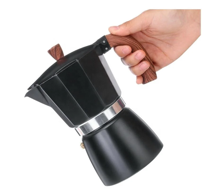 Olla de moka de 300 ml a 6 tazas,cafetera italiana para estufas,aluminio,para acampar en el hogar para moca capuchinos y lattes
